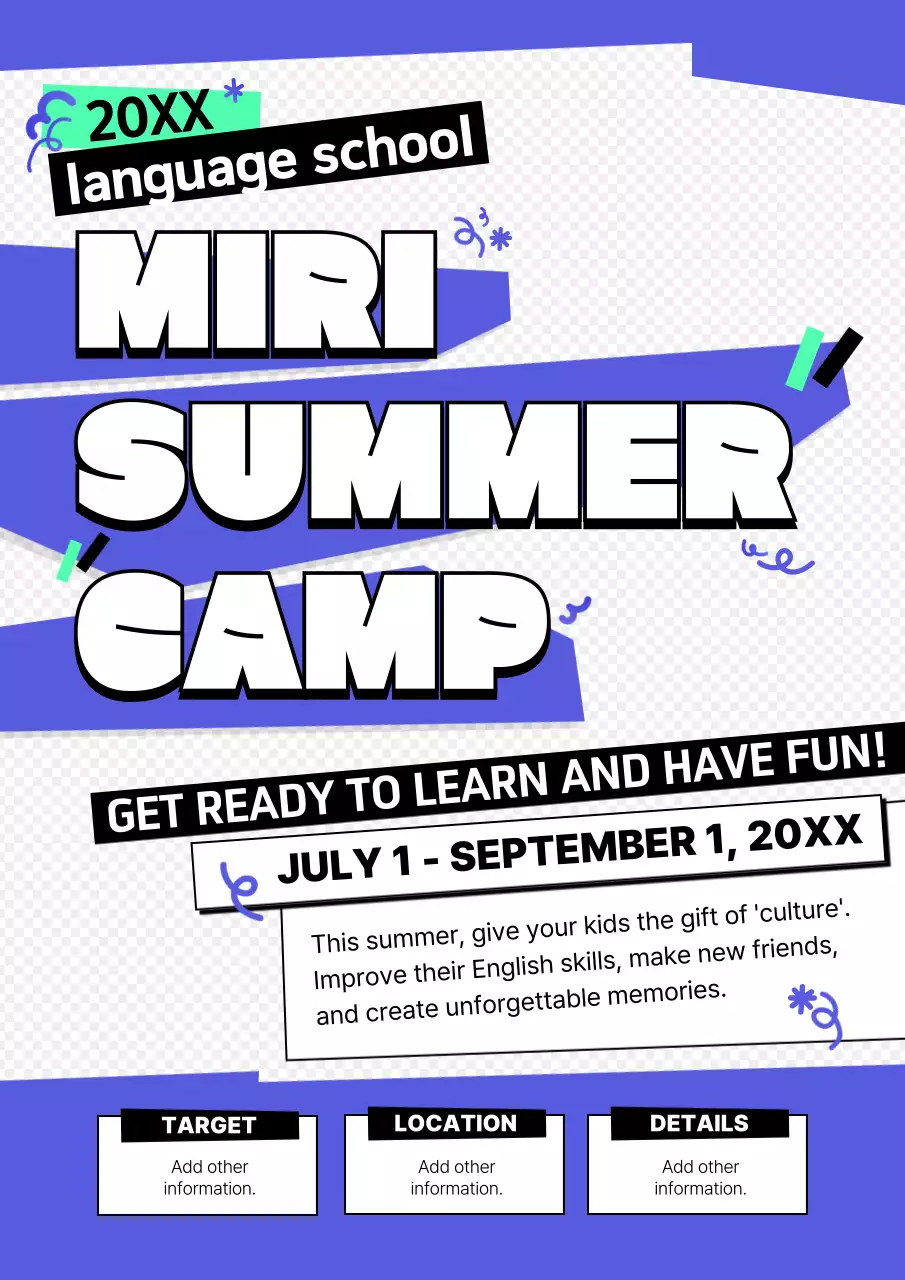 Blue Trendy Summer Camp Announcement Poster