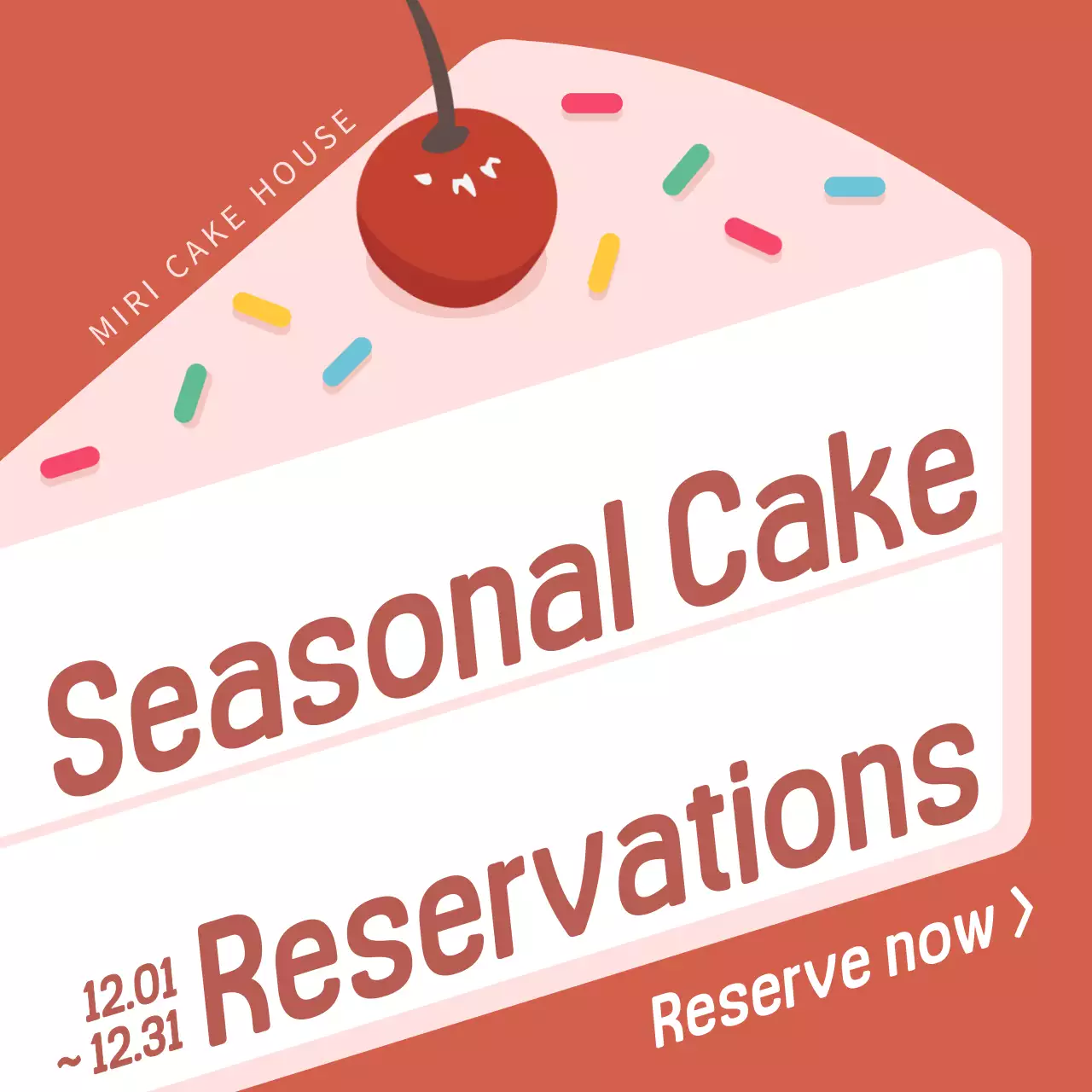 A cute bakery with a pink slice cake background and a pre-order notice