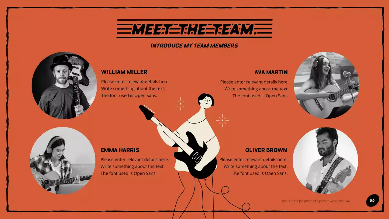 Composer portfolio in orange and black