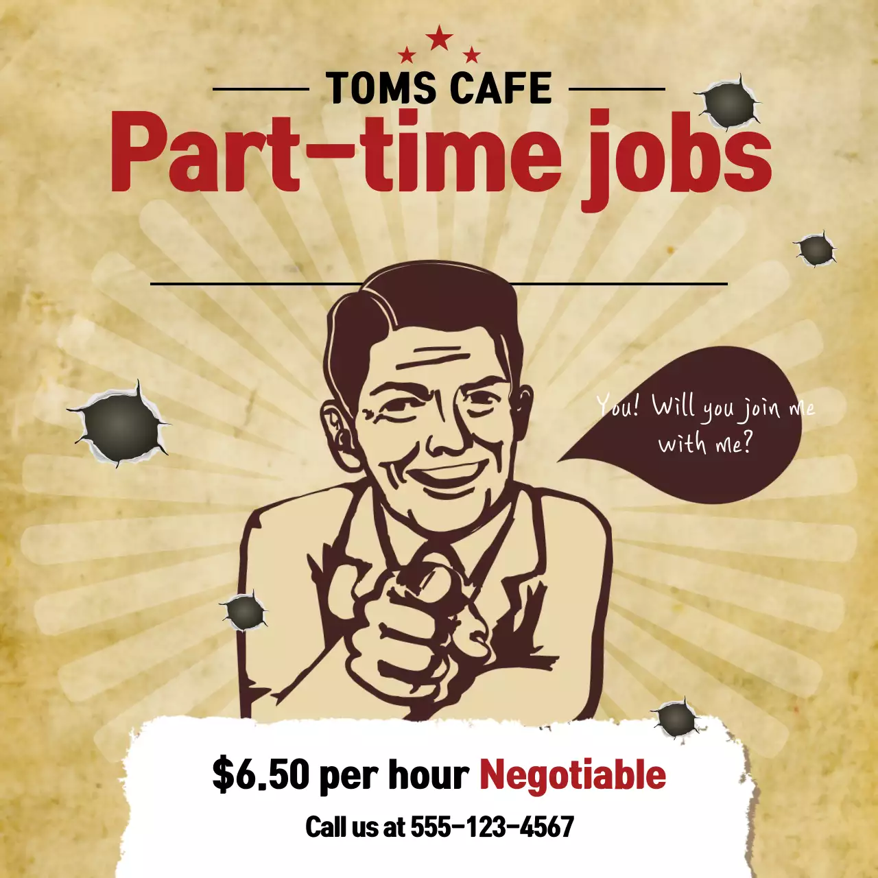 Beige Retro Cafe Recruitment Banner