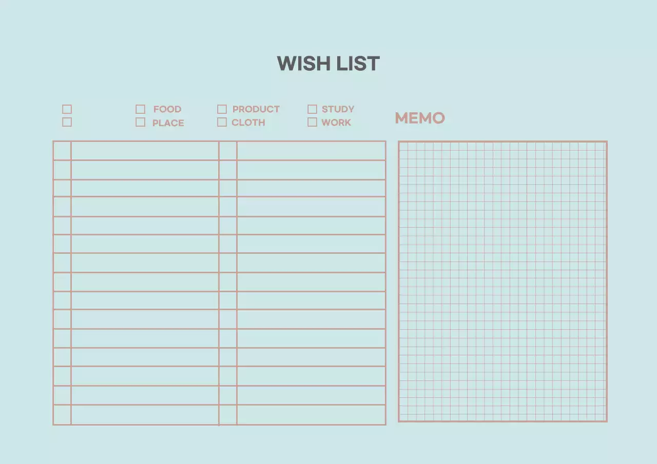 Mint Lines Simple Wishlist