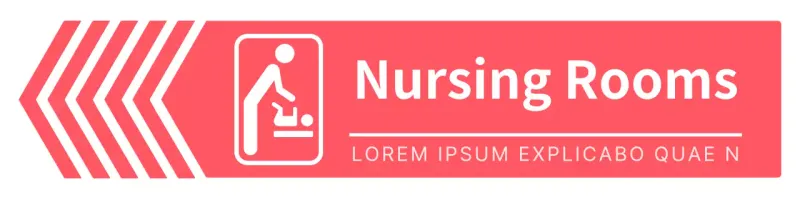 Simple, clean, arrow-frame style directions to the nursing station in vivid pink and white.