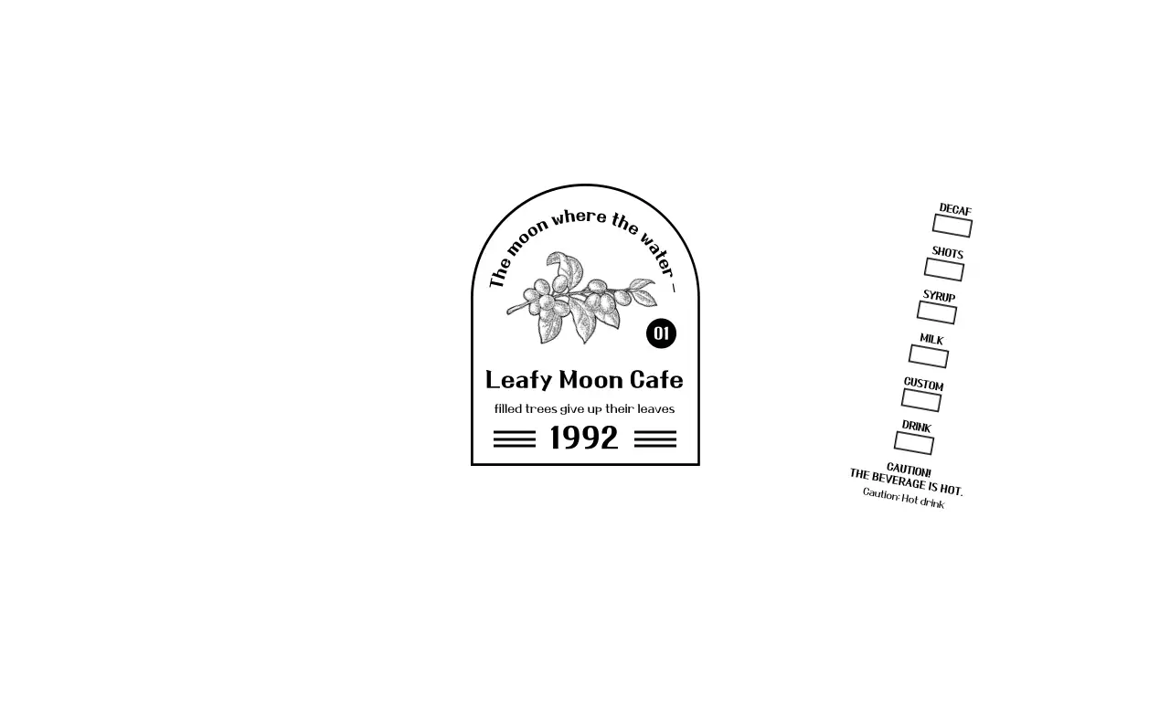 Promosikan dan informasikan kafe Anda dengan logo lambang yang bersih, hitam-putih, dan sederhana