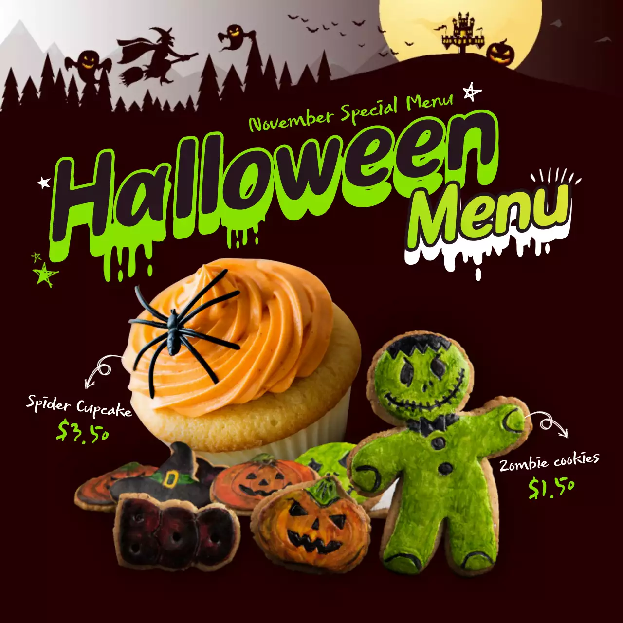 Brown Spooky Halloween Menu Promotion Instagram Post