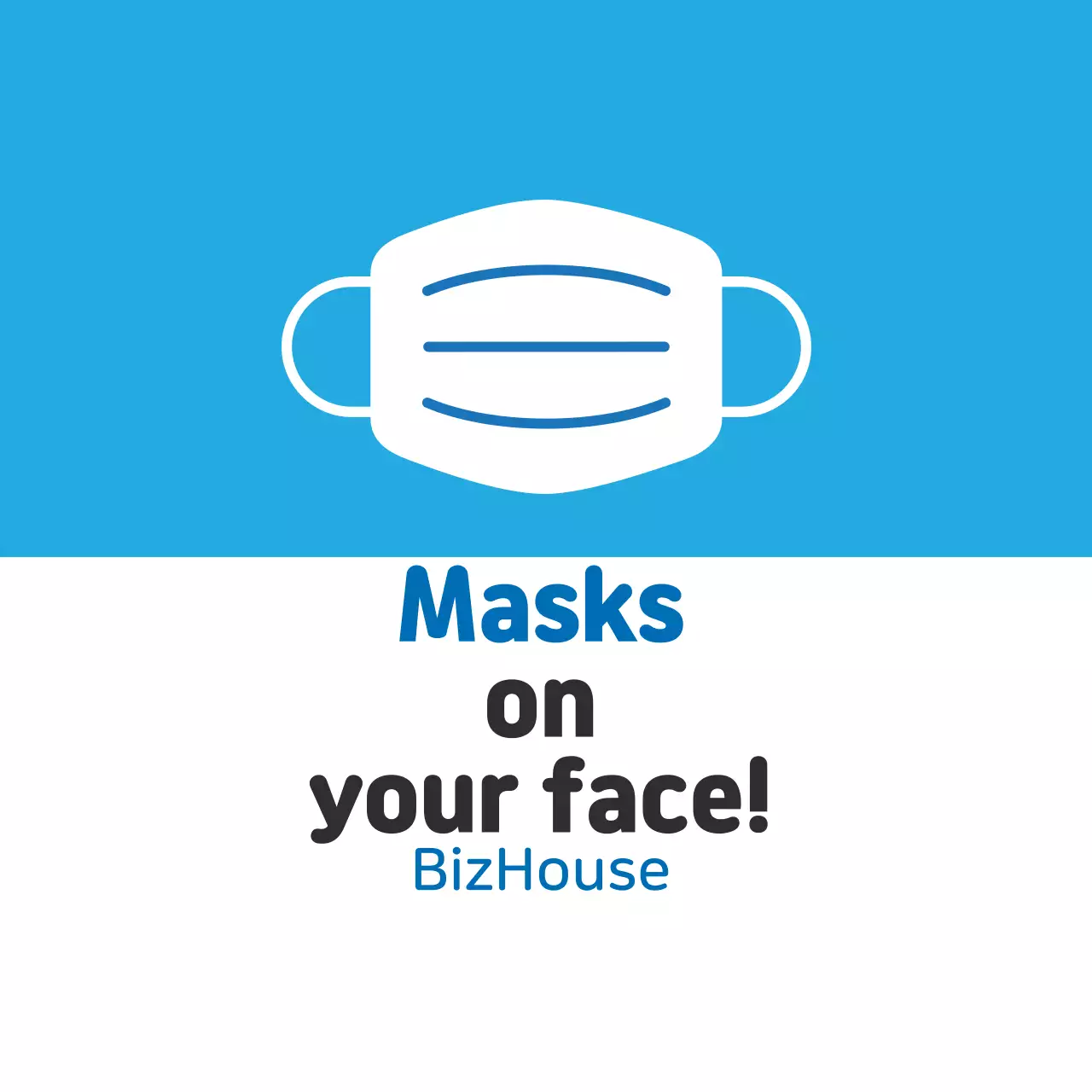 Instructions for wearing a blue illustrated corona mask