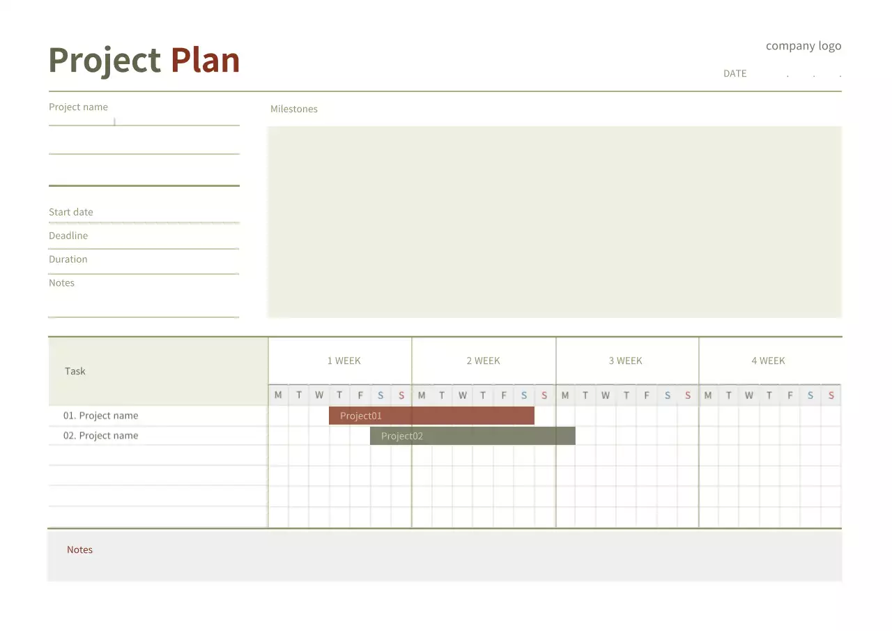 Simple brown and green project planner digital notebook