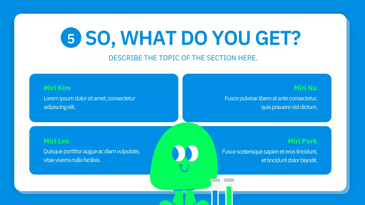 Relatório de experiência científica de personagem giro em azul e verde lima