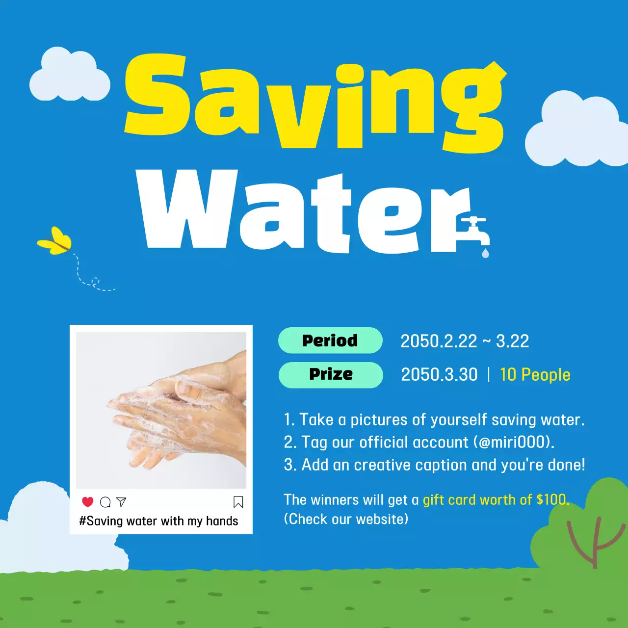 Blue Minimal Water Announcement Instagram Carousel