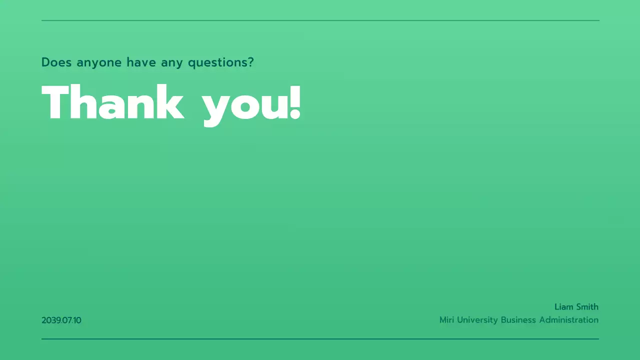 Presentation with various charts in a green gradient