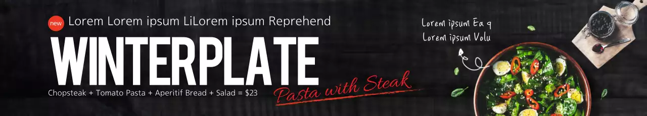 Banner promocional de restaurante moderno preto