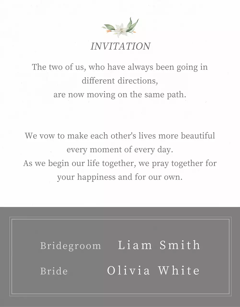 Light gray color and flowers mobile wedding invitation