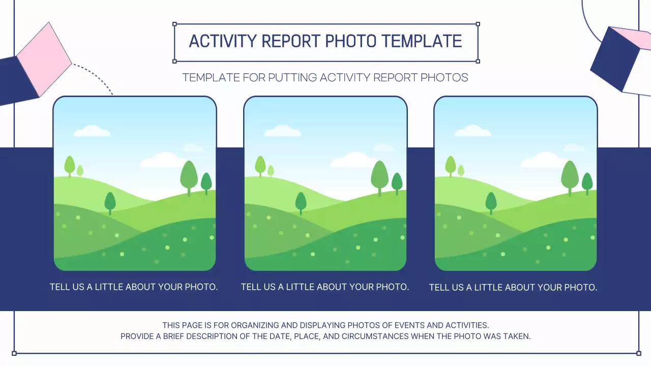 핑크와 남색의 사진프레임을 이용한 깔끔한 라인의 PPT