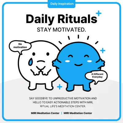 Introducing a cute blue and black character Ritual Life motivational quote