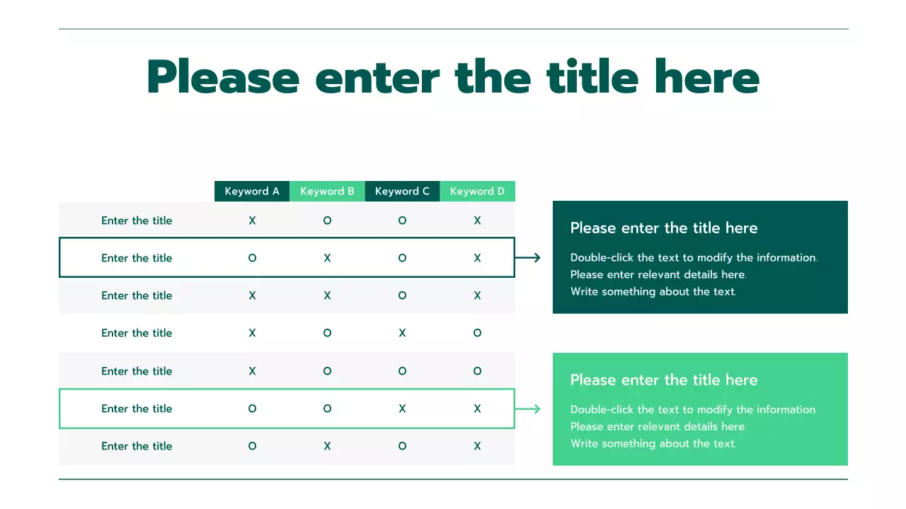 Presentation with various charts in a green gradient