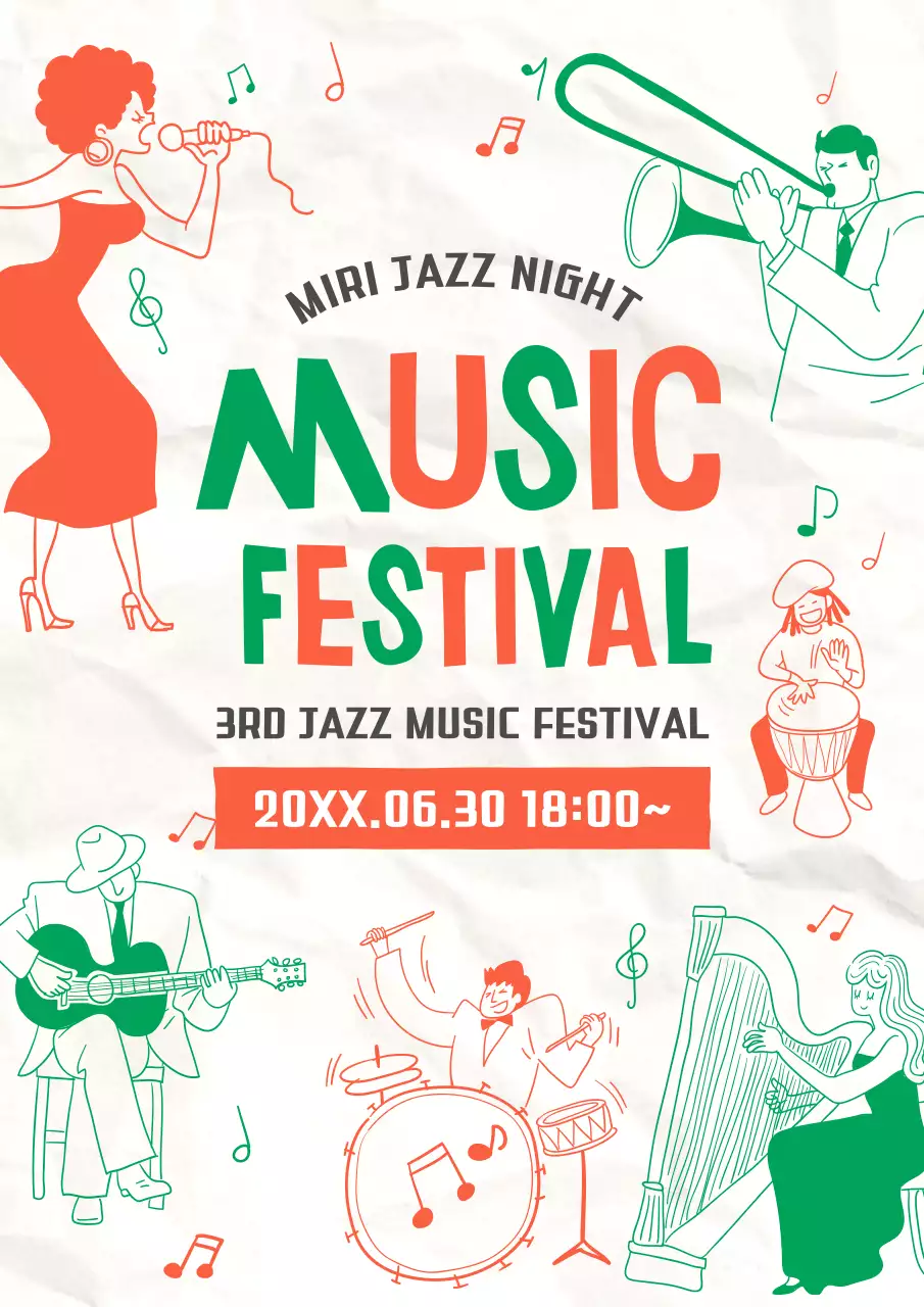 Green Retro Jazz Festival Announcement Poster