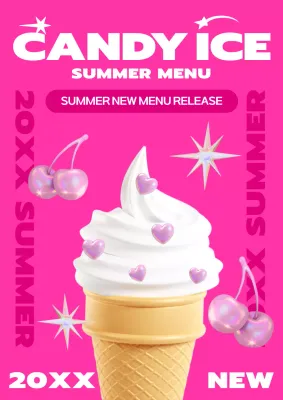 Pink Trendy Ice Cream Menu Poster