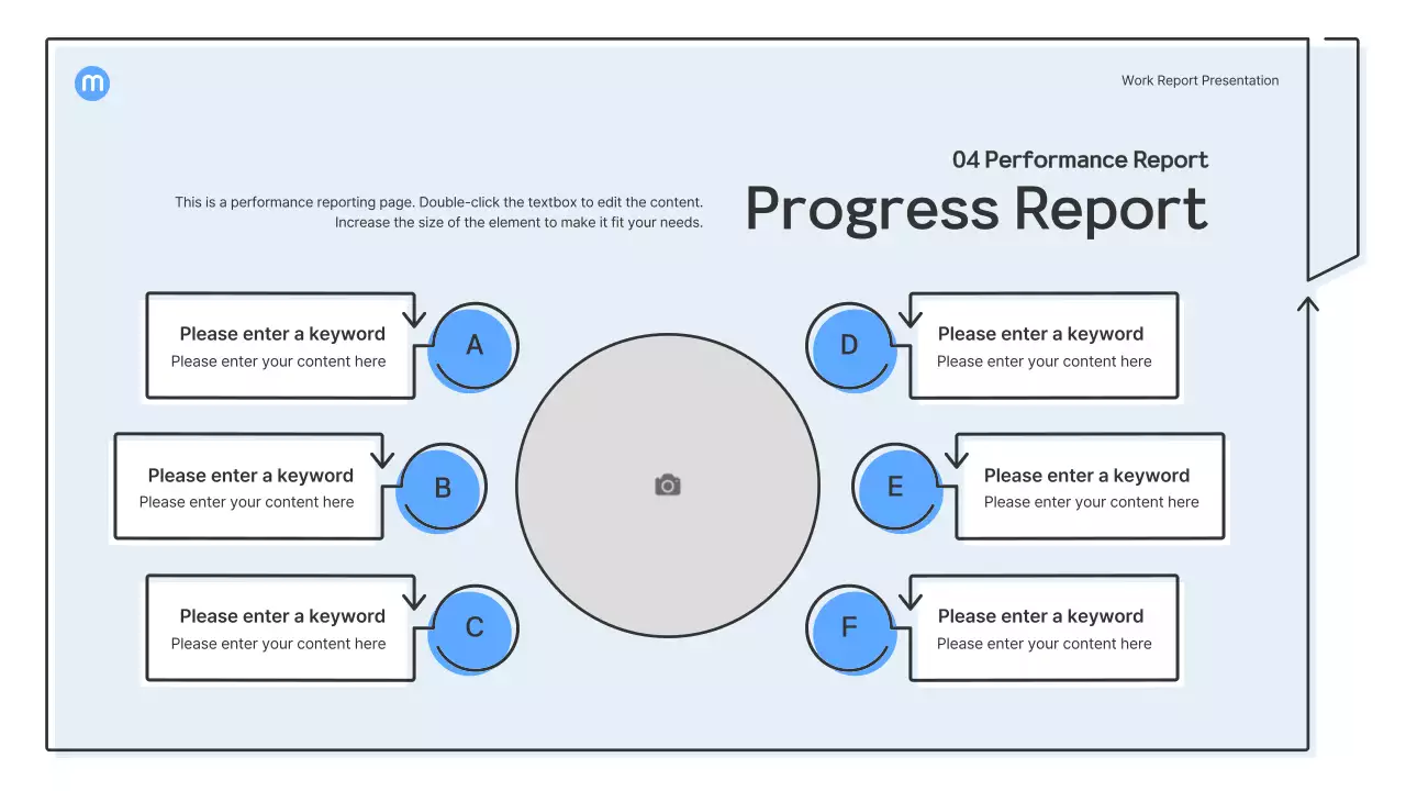 Point shapes with light blue arrows business presentation kit