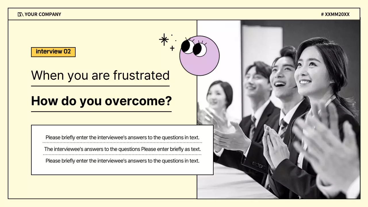 A kitschy business interview in purple and yellow