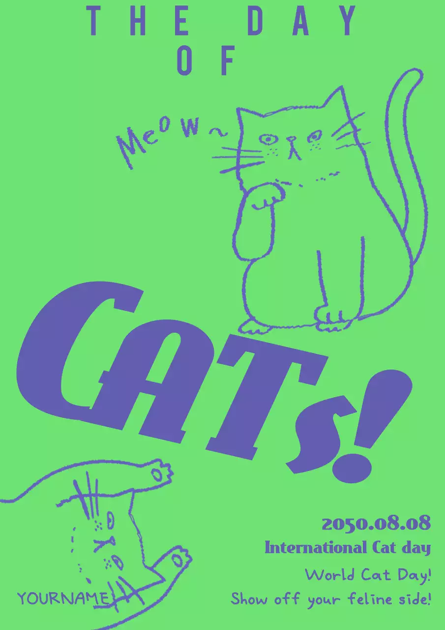 Green Playful Cat Event Poster