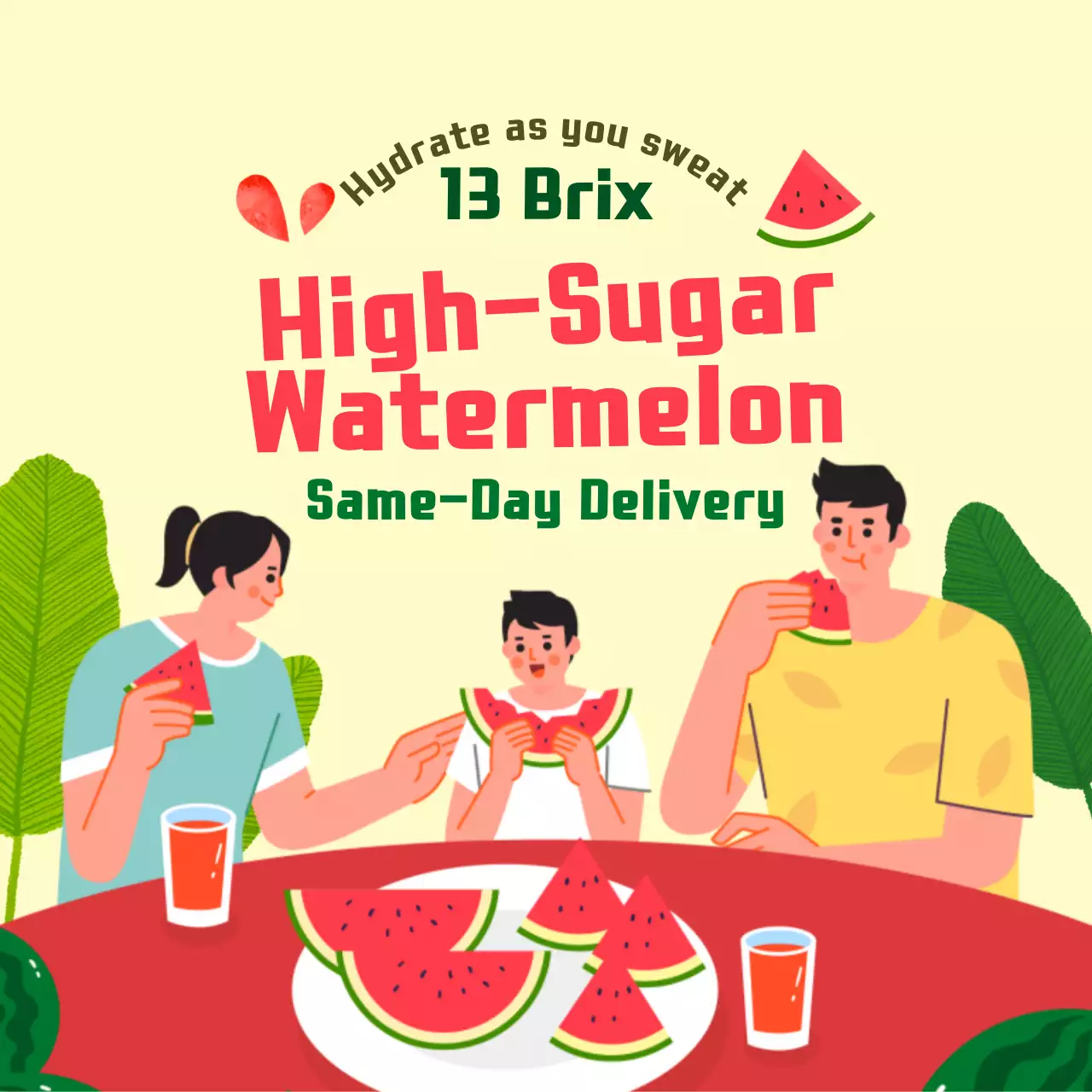 Green-red high-sugar watermelon promotional design