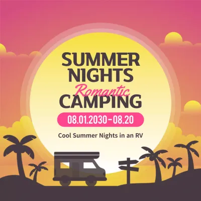 Pink Retro Camping Event Social Media Post