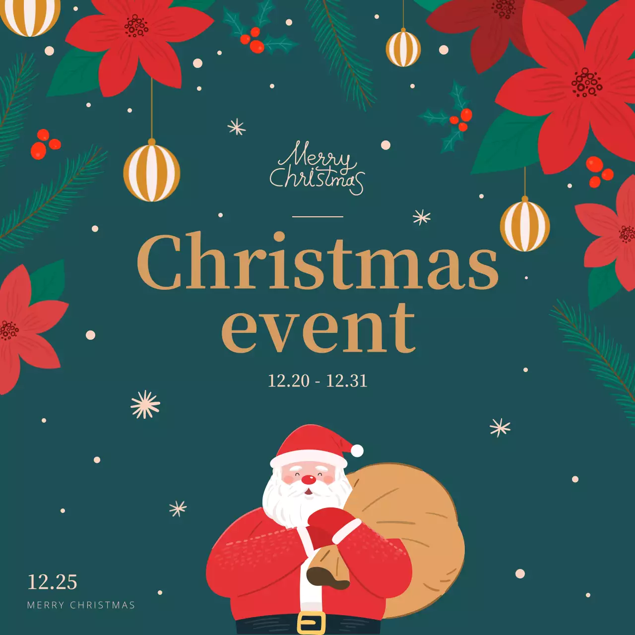 Cute winter Christmas event banner with turquoise illustration