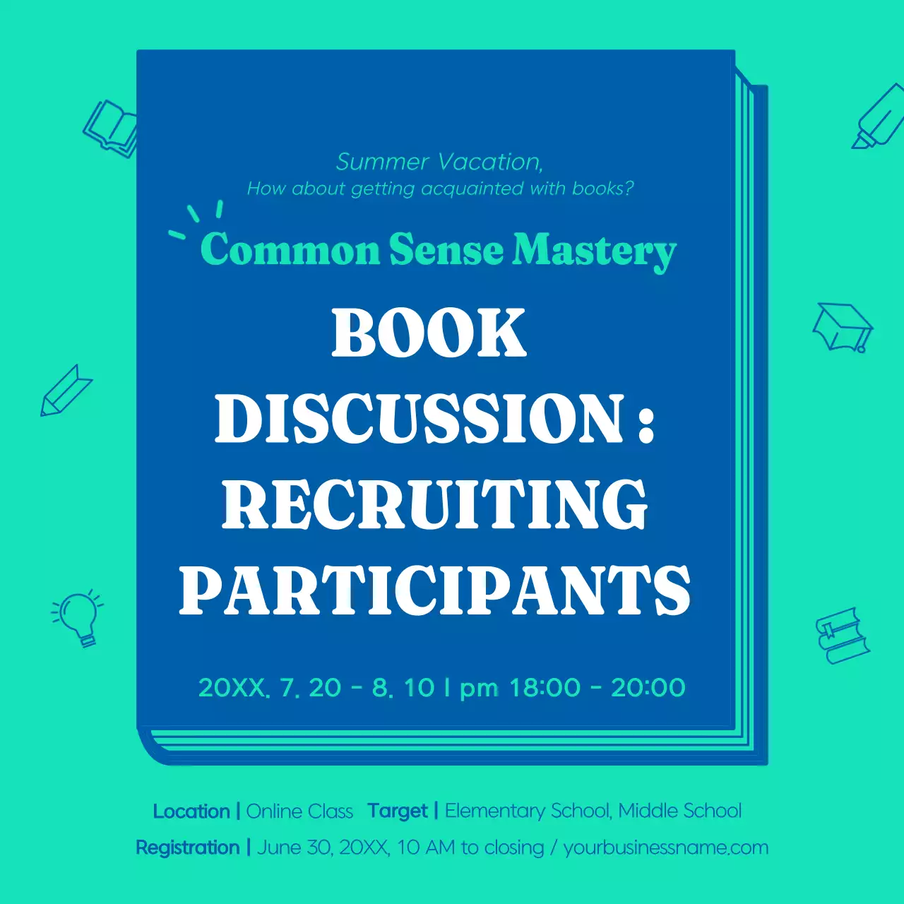 Teal Simple Book Invitation Social Media Post