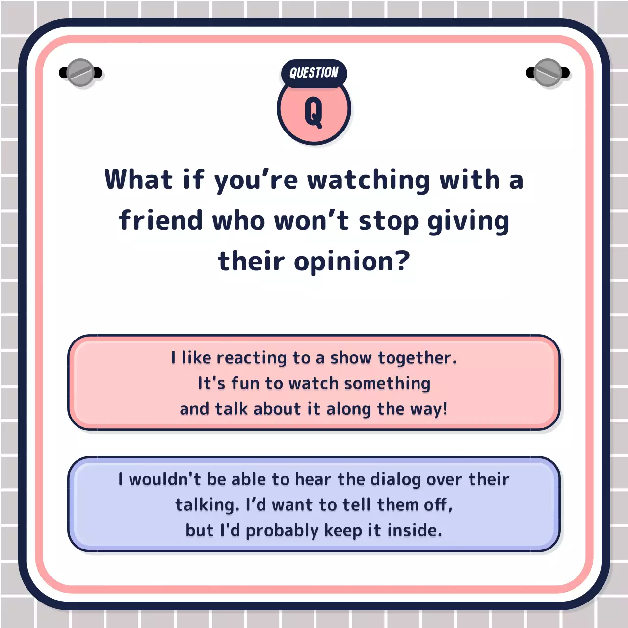 Simple, text-heavy quiz test in pink mauve navy