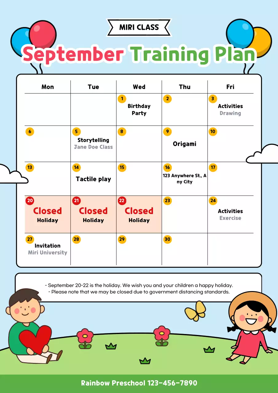 A cute monthly lesson plan for daycare centers
