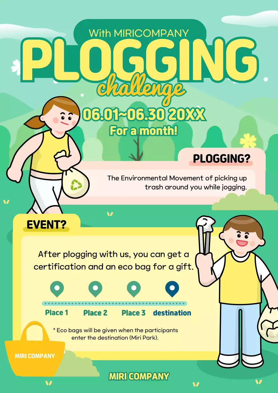 Cute green and yellow illustration concept flogging challenge event