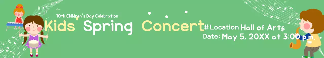 Banner de anúncio de concerto verde e lúdico
