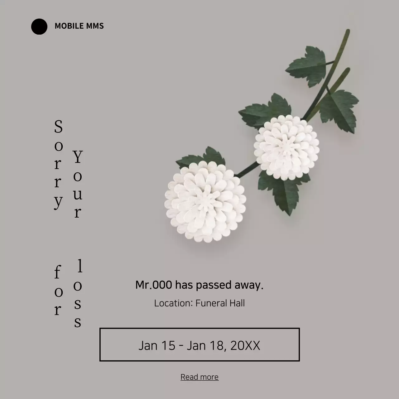 Grey Minimalist Sympathy Announcement Social Media Post