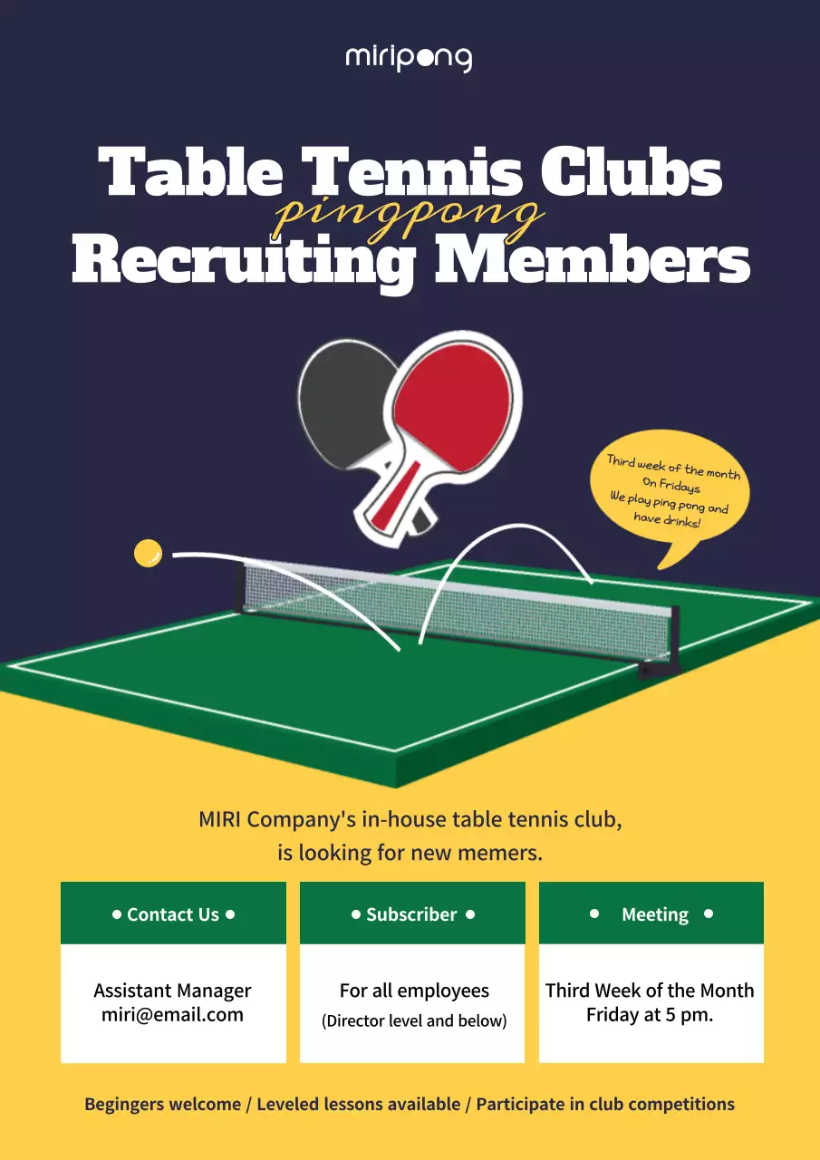 Navy Modern Table Tennis Recruitment Poster