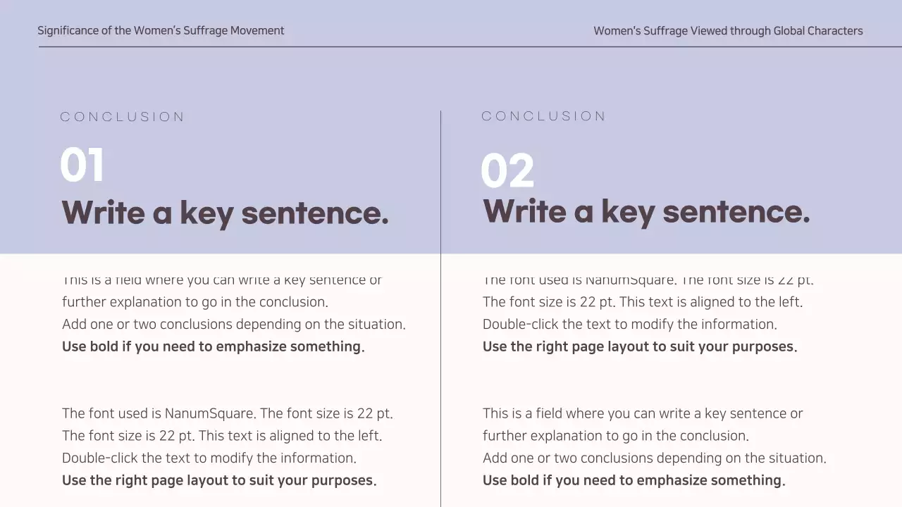  Presenting a subdued concept for a global women's suffrage assignment