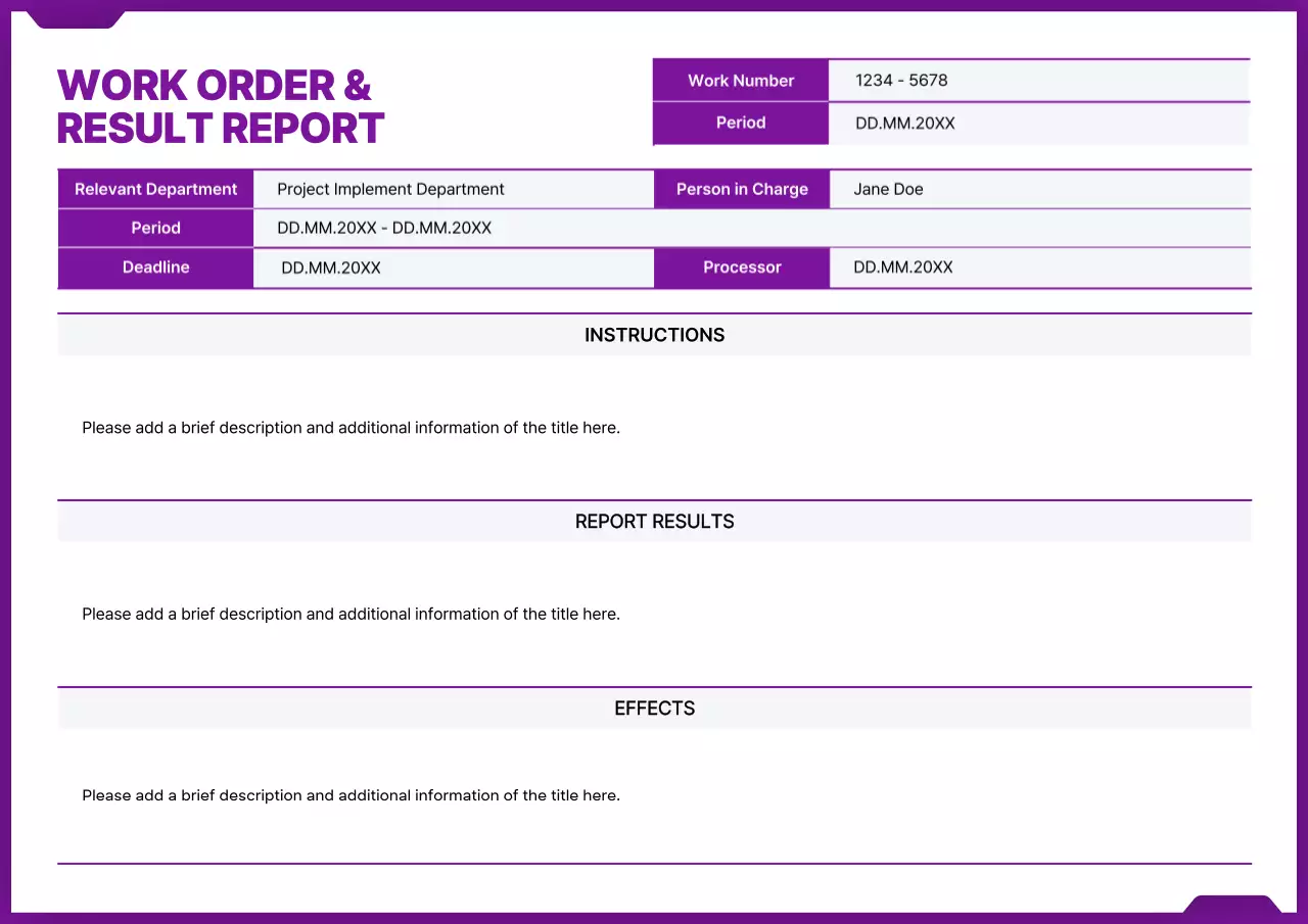 Purple Professional Work Report Document Poster