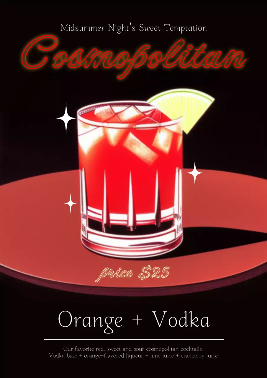 레드 레트로 칵테일 프로모션 포스터