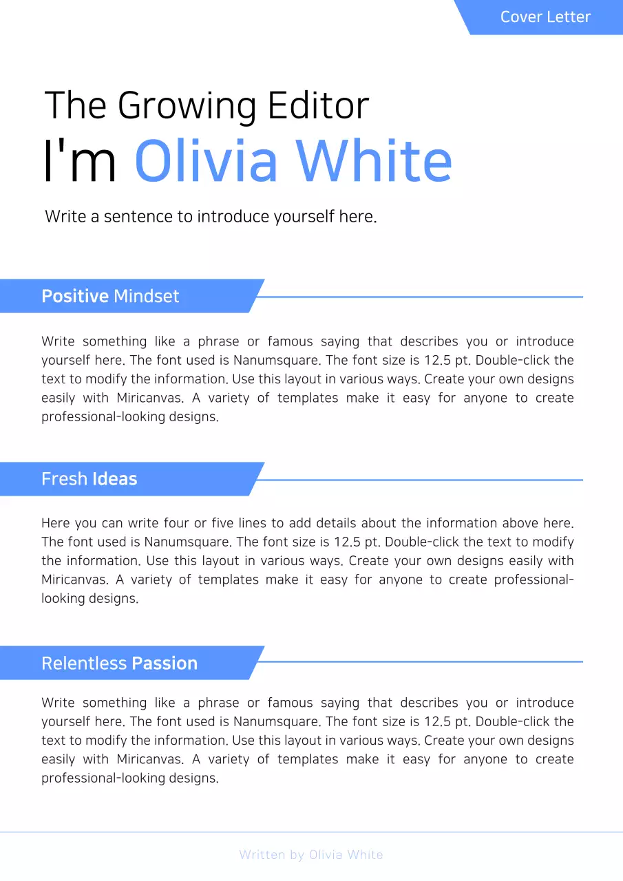 A simple cover letter in blue