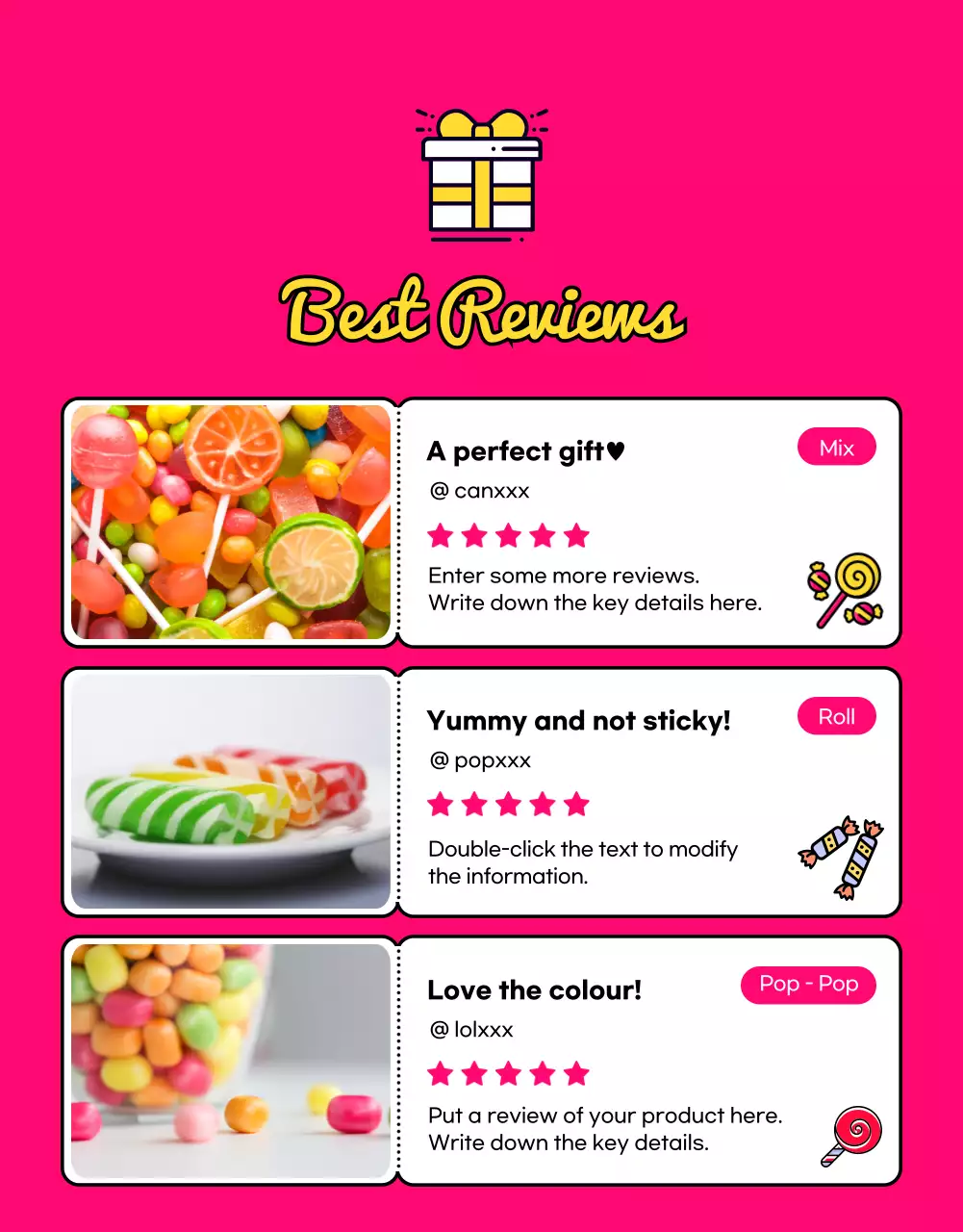 Memperkenalkan permen buatan tangan yang berwarna-warni dan kasual di acara tersebut