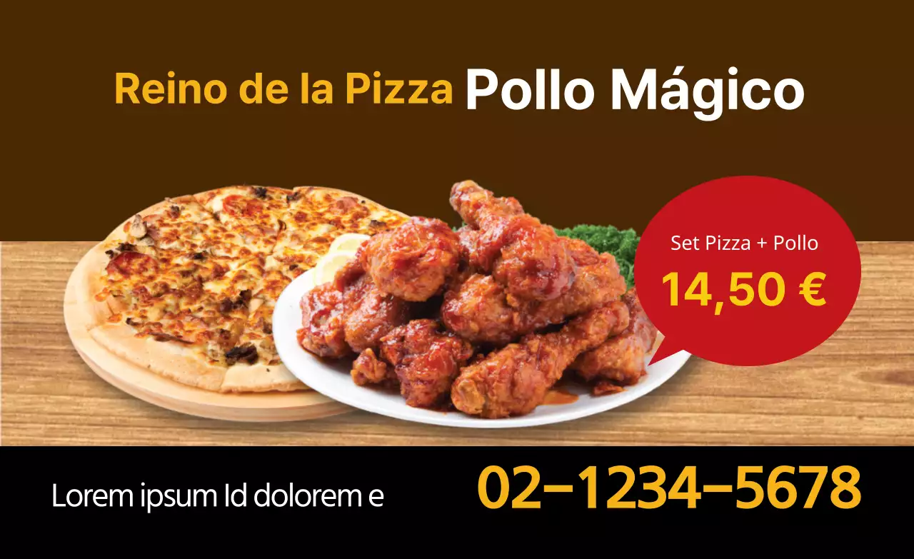 Foto marrón destaca restaurante limpio promoción de pollo pizza