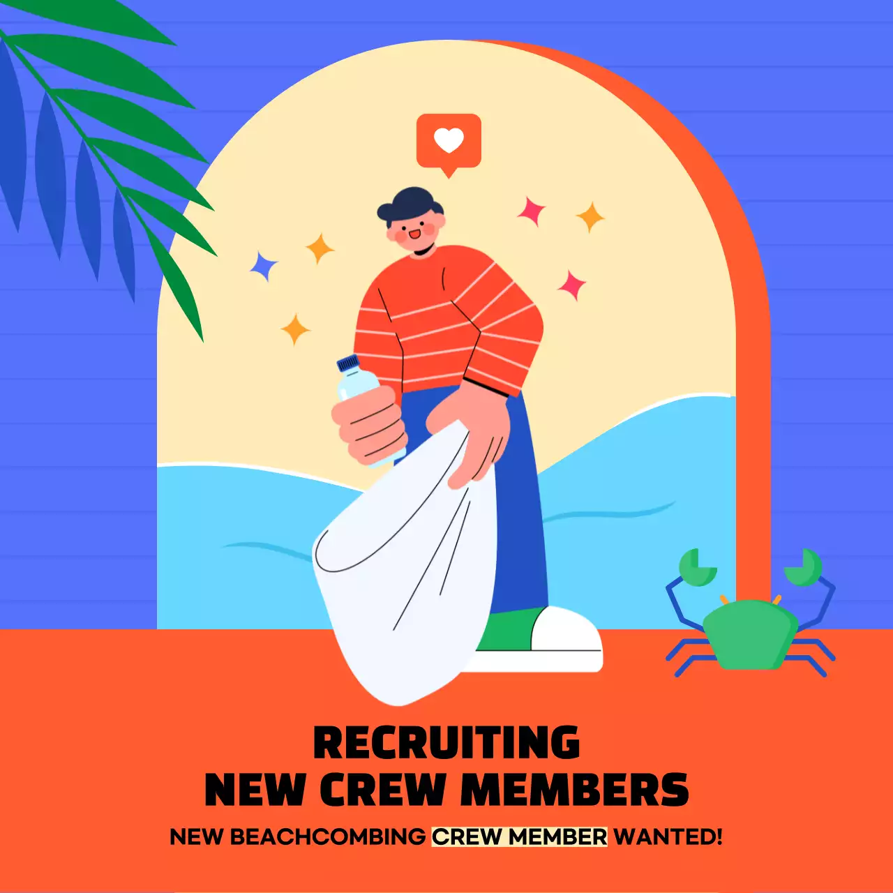 Blue and Red Beachcombing Crew Recruitment Announcement