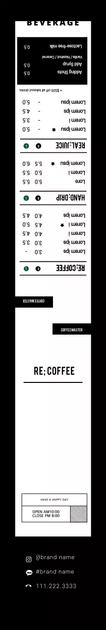 Papan menu kafe kopi biji hitam sederhana