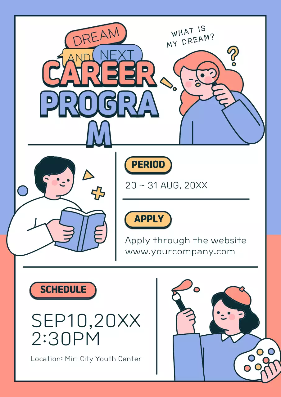 Cute illustration of light blue and light pink Career Education Program Information