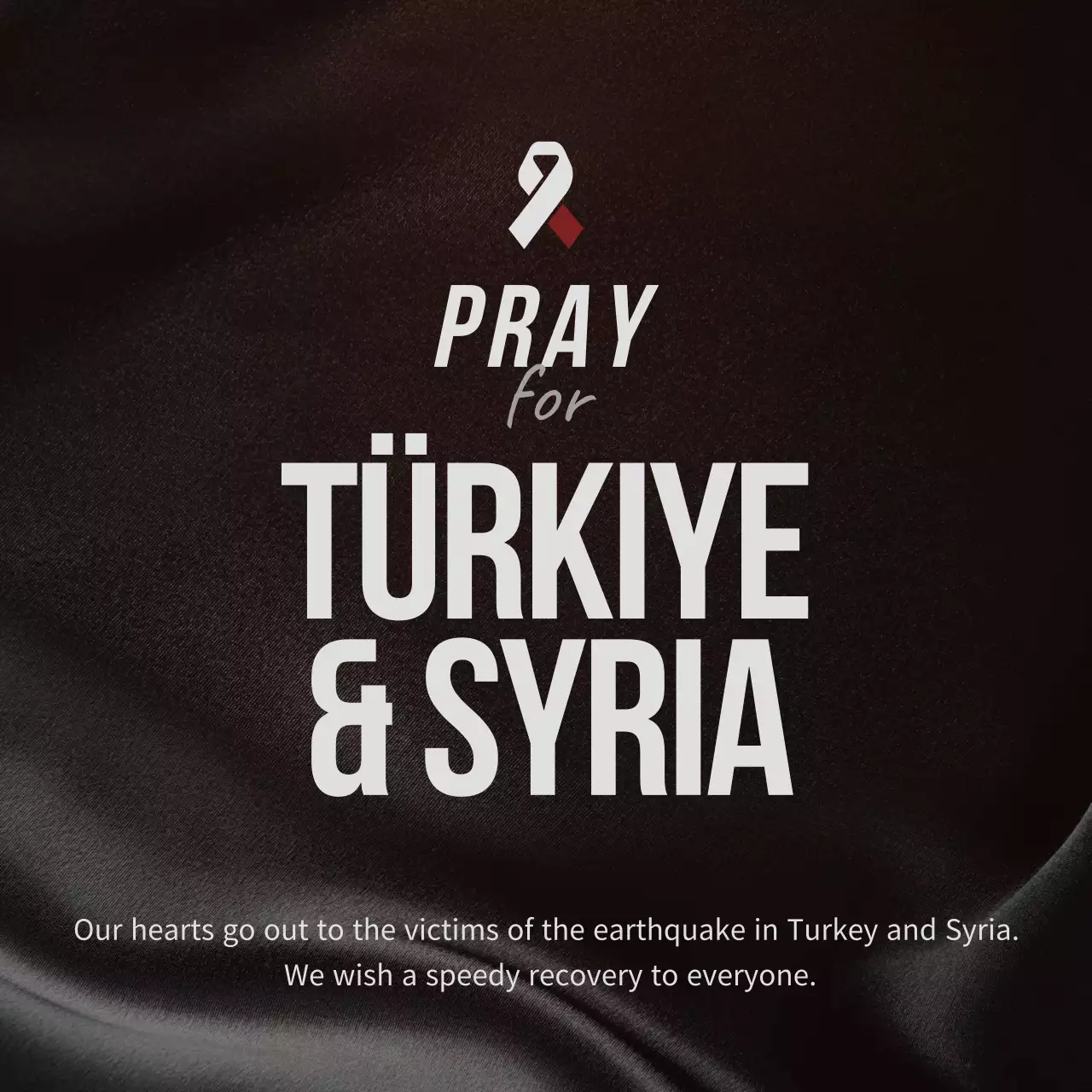 Text-emphasized earthquake damage condolences on black background