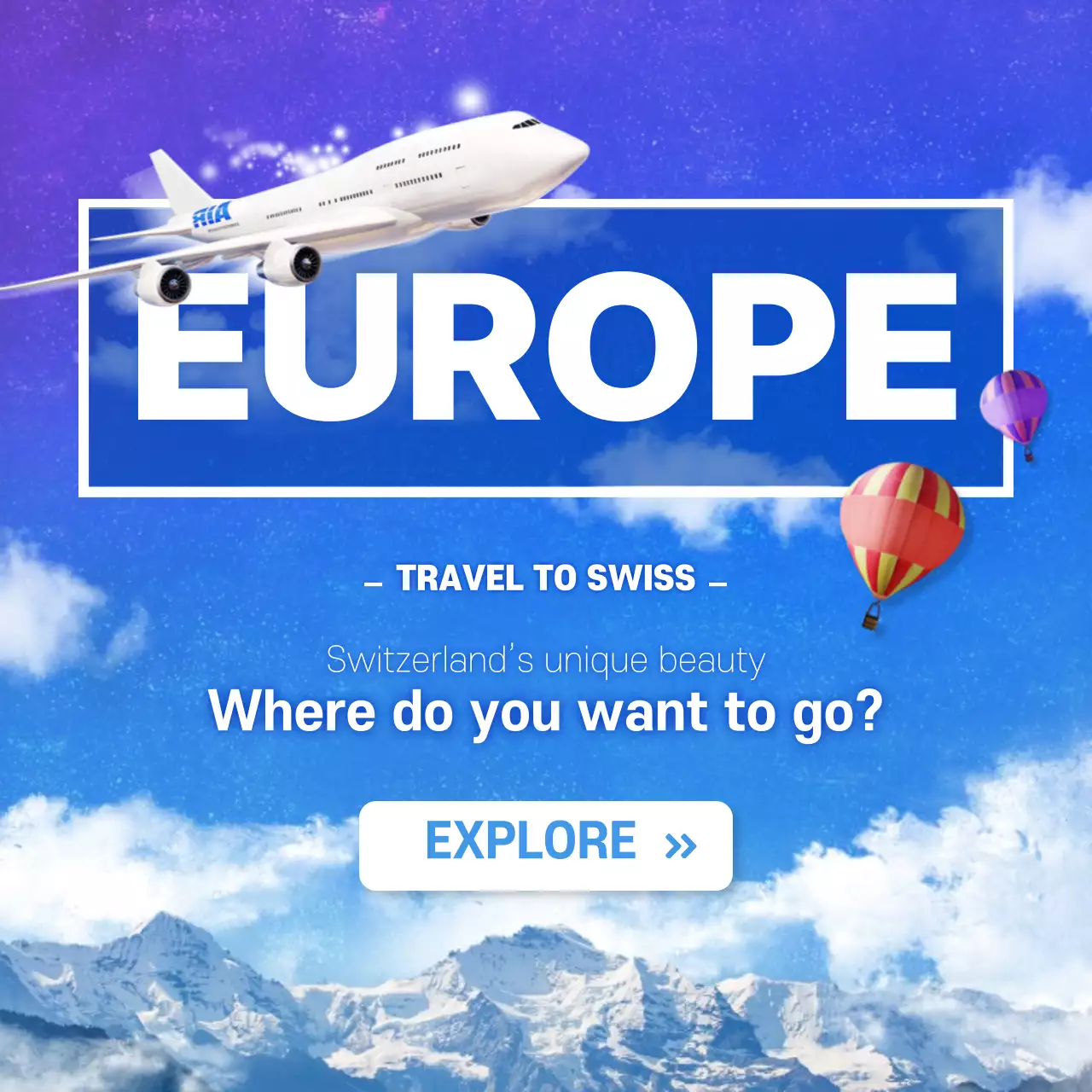 Blue Modern Travel Promotion Instagram Post