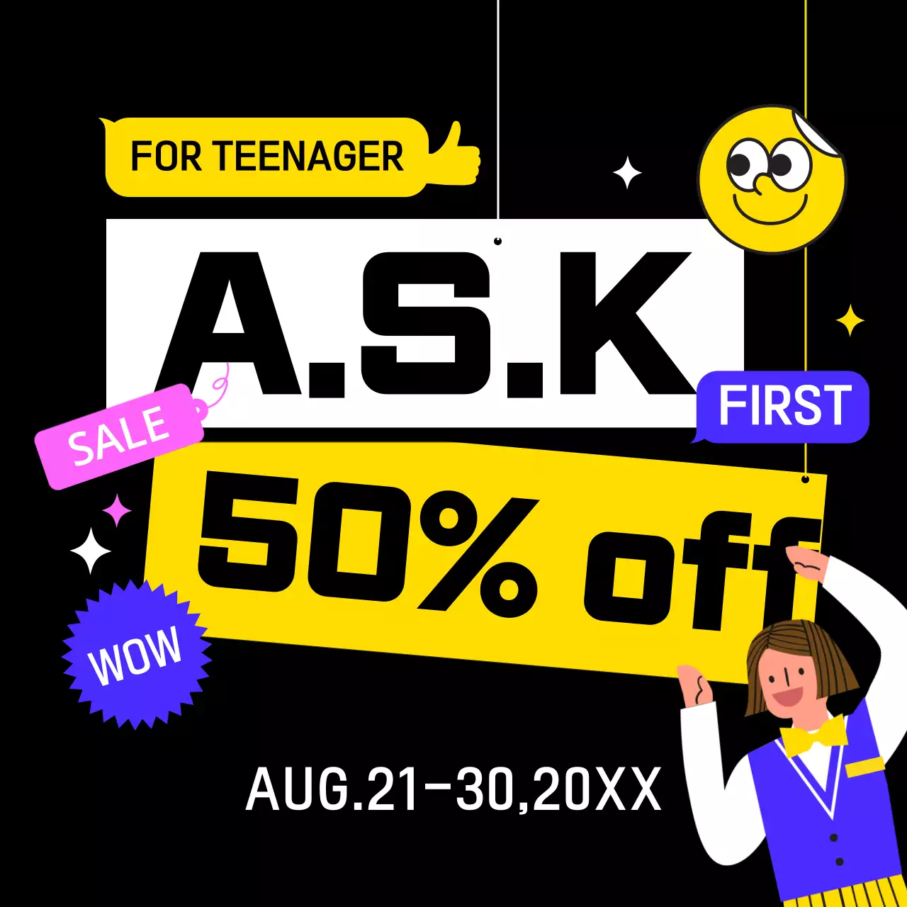 Black Trendy Sale Promotion Social Media Post