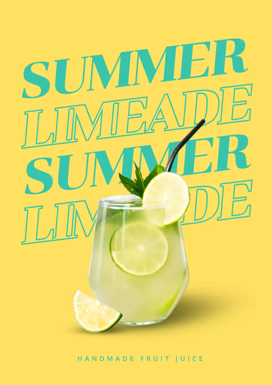 Promote a tropical summer drink menu with yellow and mint colors