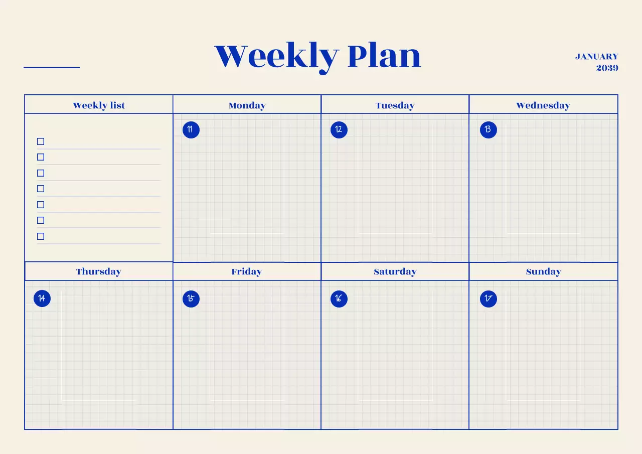Blue Simple Weekly Planner Poster