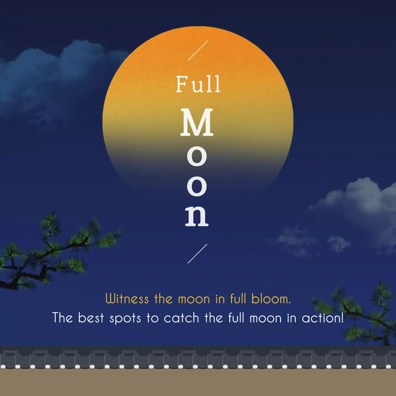 Introduction to the moon viewing spots with traditional blue and yellow backgrounds