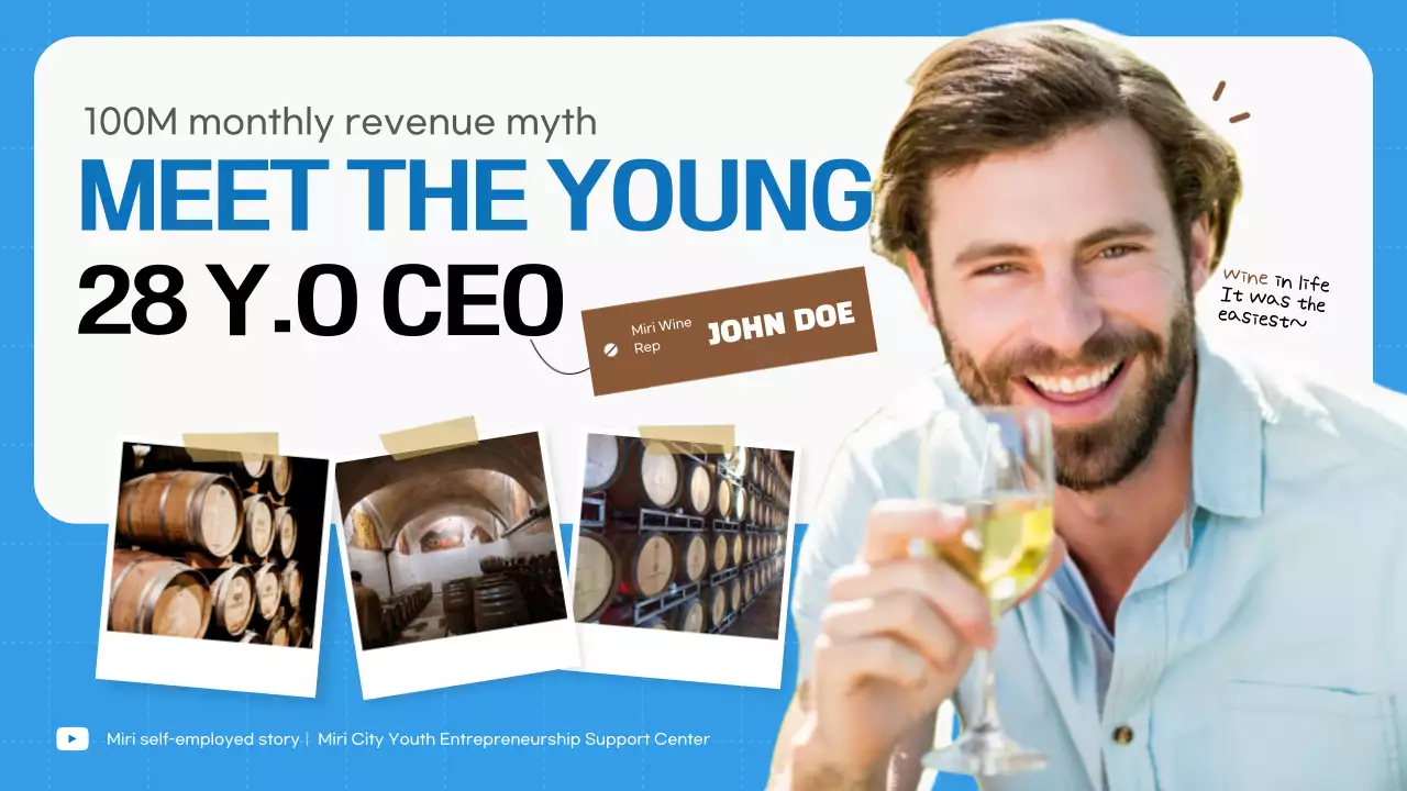 Wawancara dengan pemilik muda dari merek wine sederhana berwarna biru muda dan cokelat