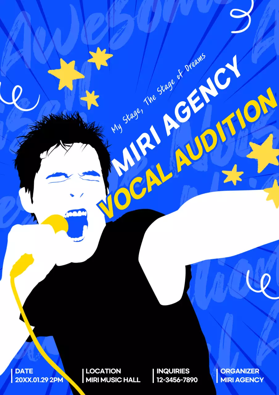 Blue Trendy Vocal Audition Announcement Poster
